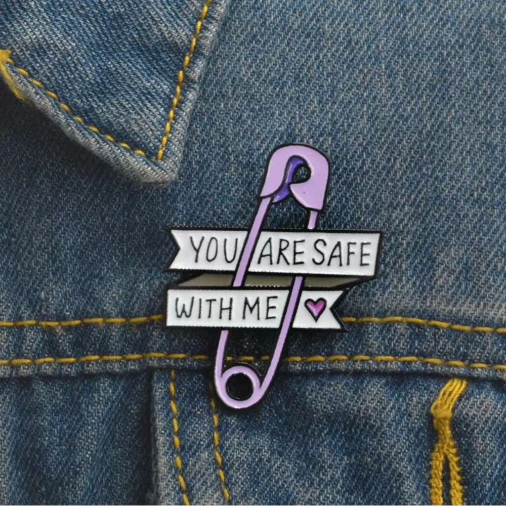 You Are Safe With Me Enamel Purple Enamel Stylish Pin Brooch‎ Badge